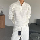 Hearujoy Autumn Clothing Men's Knitted Jacquard Zipper Pullover Sweater Premium Vintage Solid Color Stand Collar Long Sleeve Luxury M-3XL